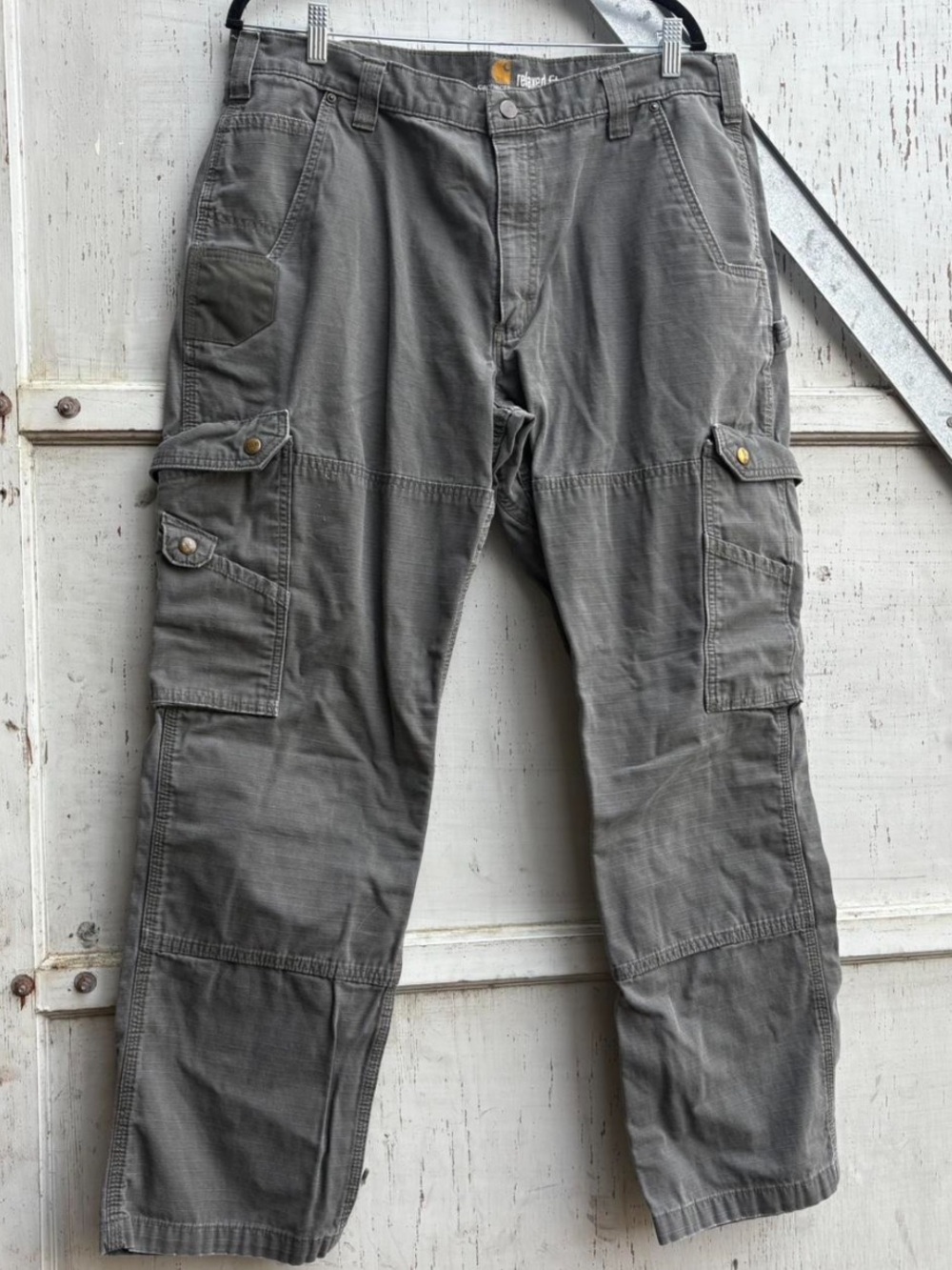 Vintage Carhartt Men's Faded Green Cargo Carpenter Workwear Utility Pants 38x32